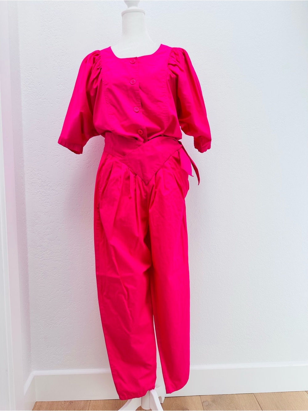 Antik Batik Vibrant Hot Pink Cotton Puff-Sleeve Top & Pant